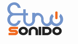 Logotipo de Etno Sonido con fondo blanco. La palabra Etno aparece en azul turquesa y Sonido en negro con la S resaltada en naranja.